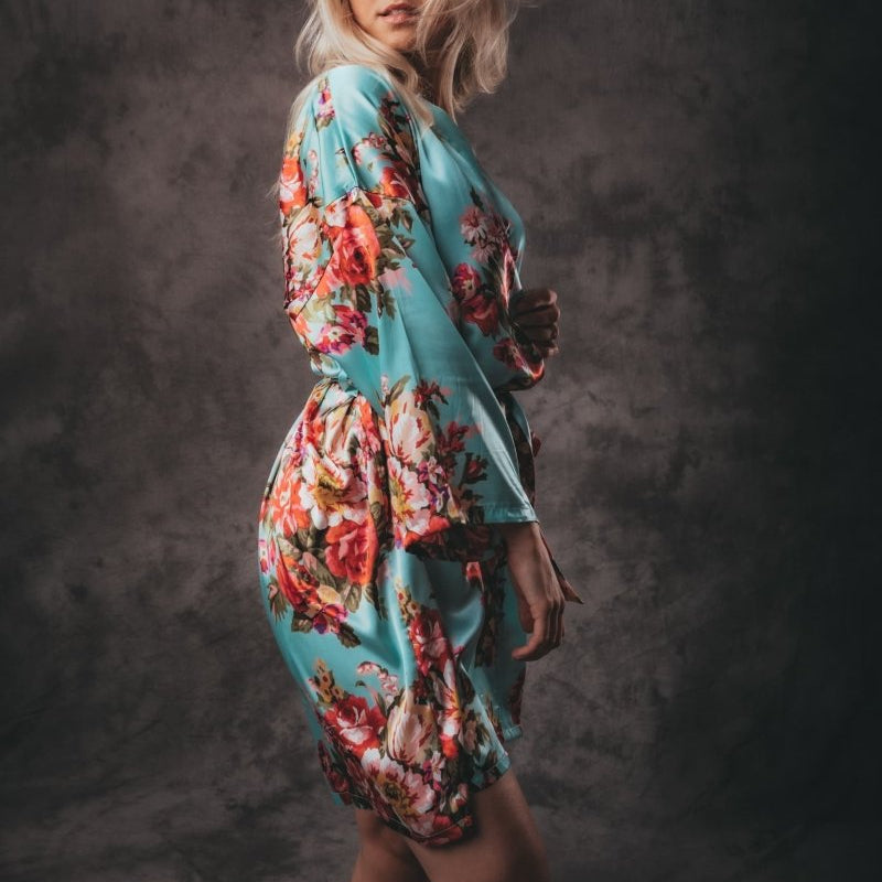 Kimono Dames Satijn - Wildflowers - Kort - Kimomi