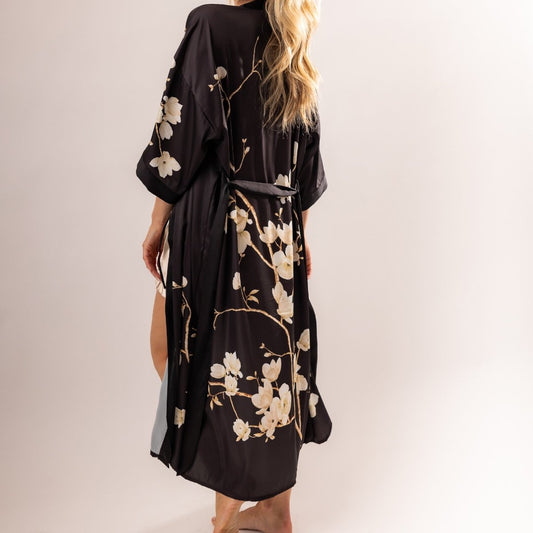 Kimono Dames Satijn - Magnolia Noir - Kimomi