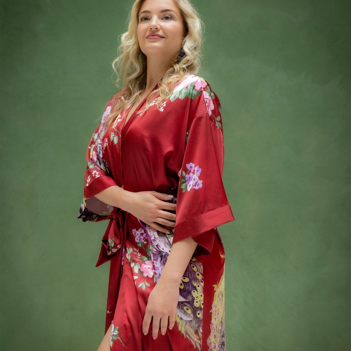 Kimono Dames Satijn - Peacock Garden - Kimomi