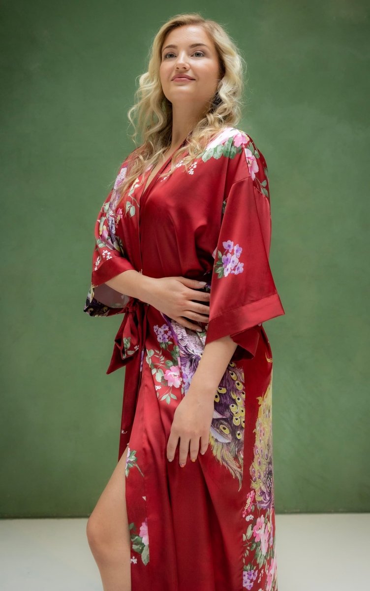 Kimono Dames Satijn - Peacock Garden - Kimomi