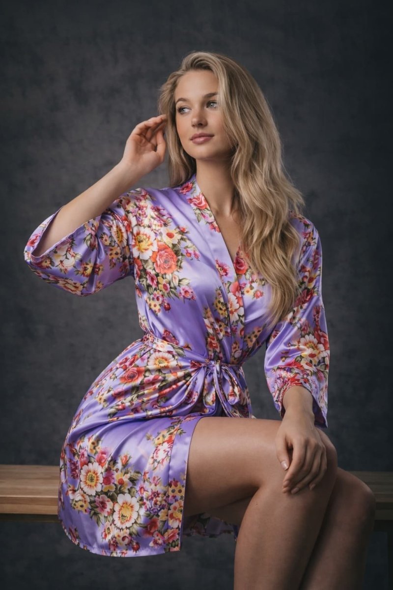 Kimono Dames Satijn - Wildflowers - Kort - Kimomi