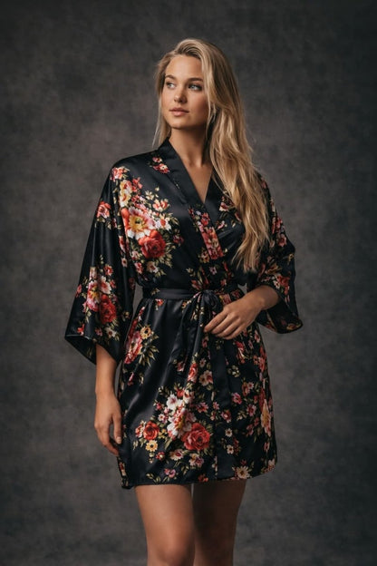Kimono Dames Satijn - Wildflowers - Kort - Kimomi