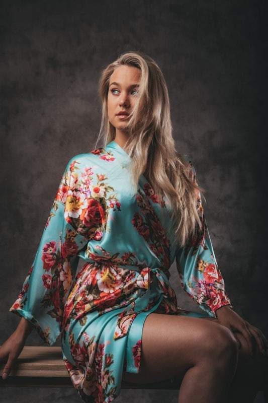 Kimono Dames Satijn - Wildflowers - Kort - Kimomi