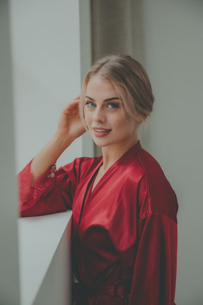 Kimono Damen Satin - Lange Spitze